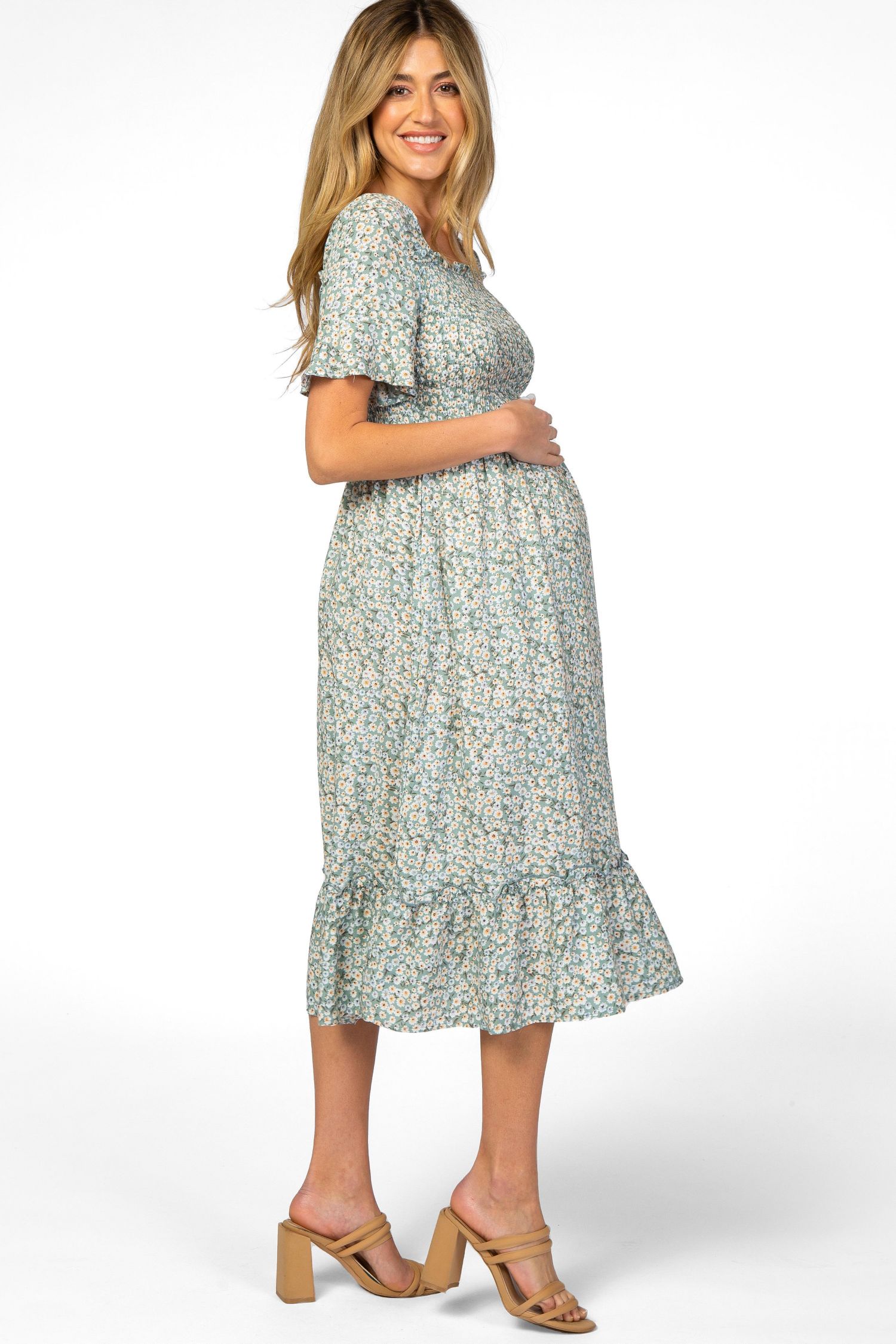 Women's Floral Ruffle Midi Dress
