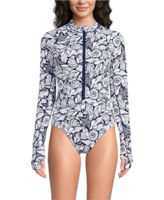 Women's Tugless Long Sleeve Rash Guard One Piece Swimsuit