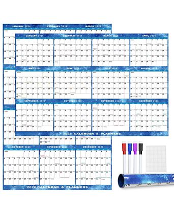 2026 Wall Calendar Erasable Starry Sky Wet Dry Erase Large Laminated Annual Yearly Planner