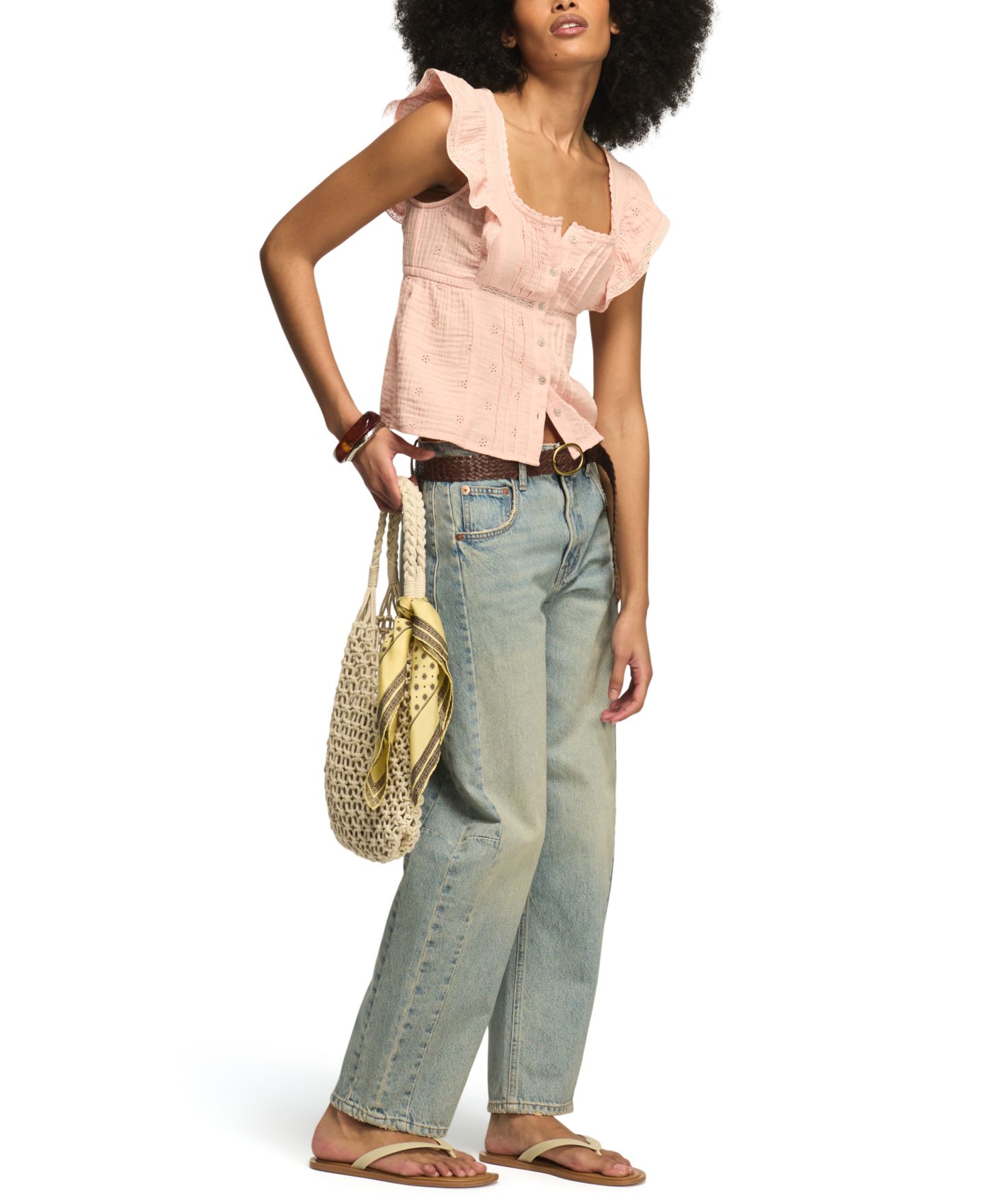 Бэби-долл, вышивка, хлопок — Lucky Brand, цвет: Коралловый — фото 3
