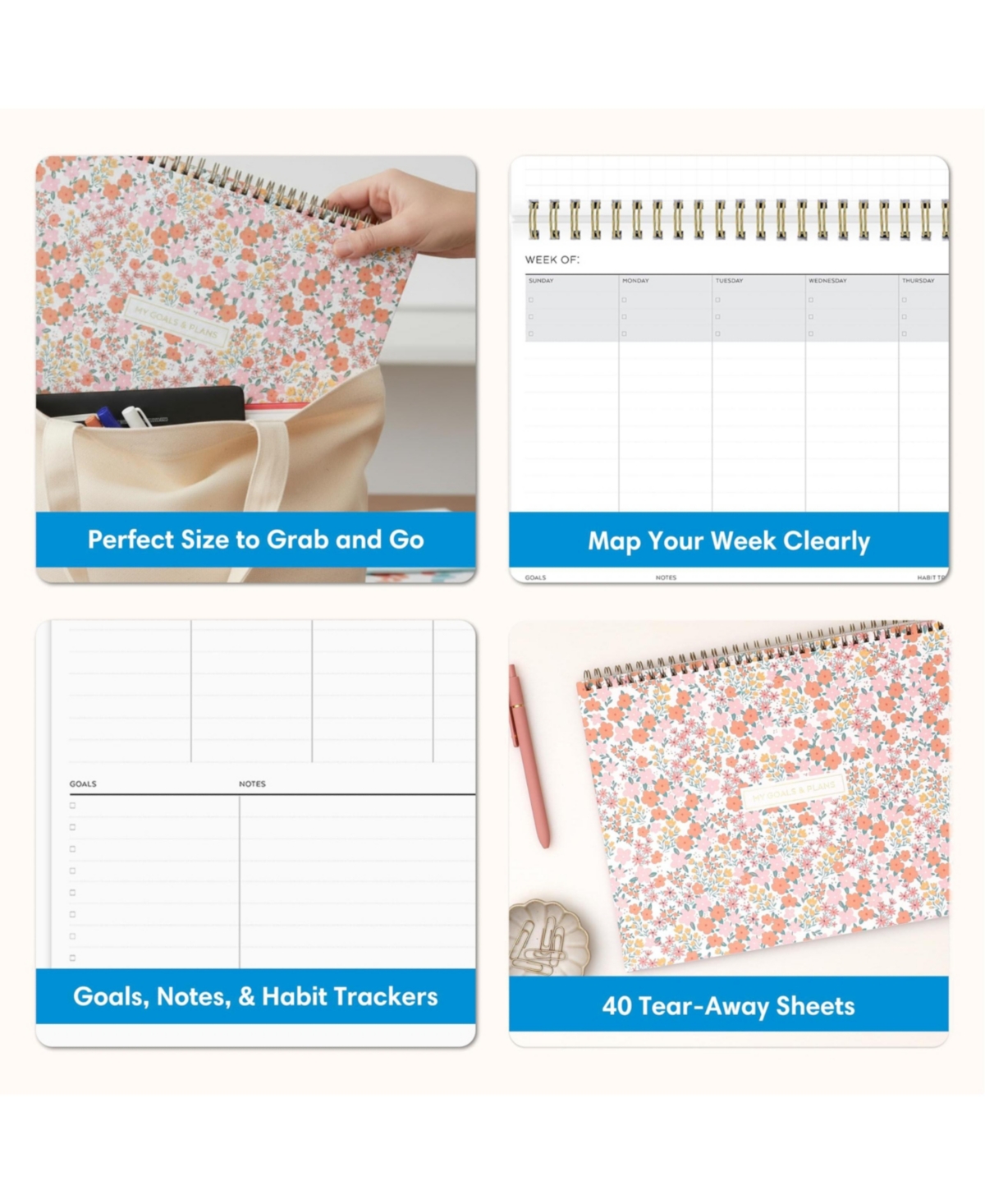 Gnuadz Weekly Planner Pad Cardboard Undated Wirebound Top Bound