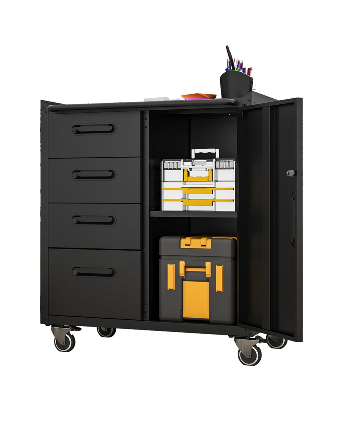 Viyet 35"H Mobile Steel Tool Cabinet - 4-Drawer and Lockable Storage Organizer