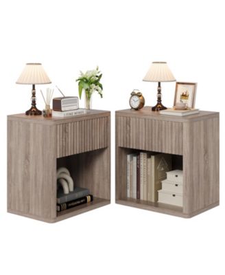 Set of 2 Minimalist Nightstands with Drawer and Storage Shelf, Fluted Panel Modern End Table for Living Room and Bedroom
