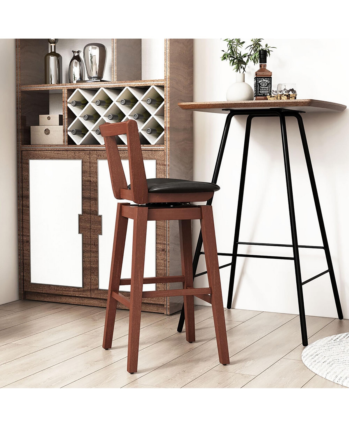 Gymax Swivel Bar Height Bar Stool Set of 4 30.5'' Upholstered Pu Leather Kitchen