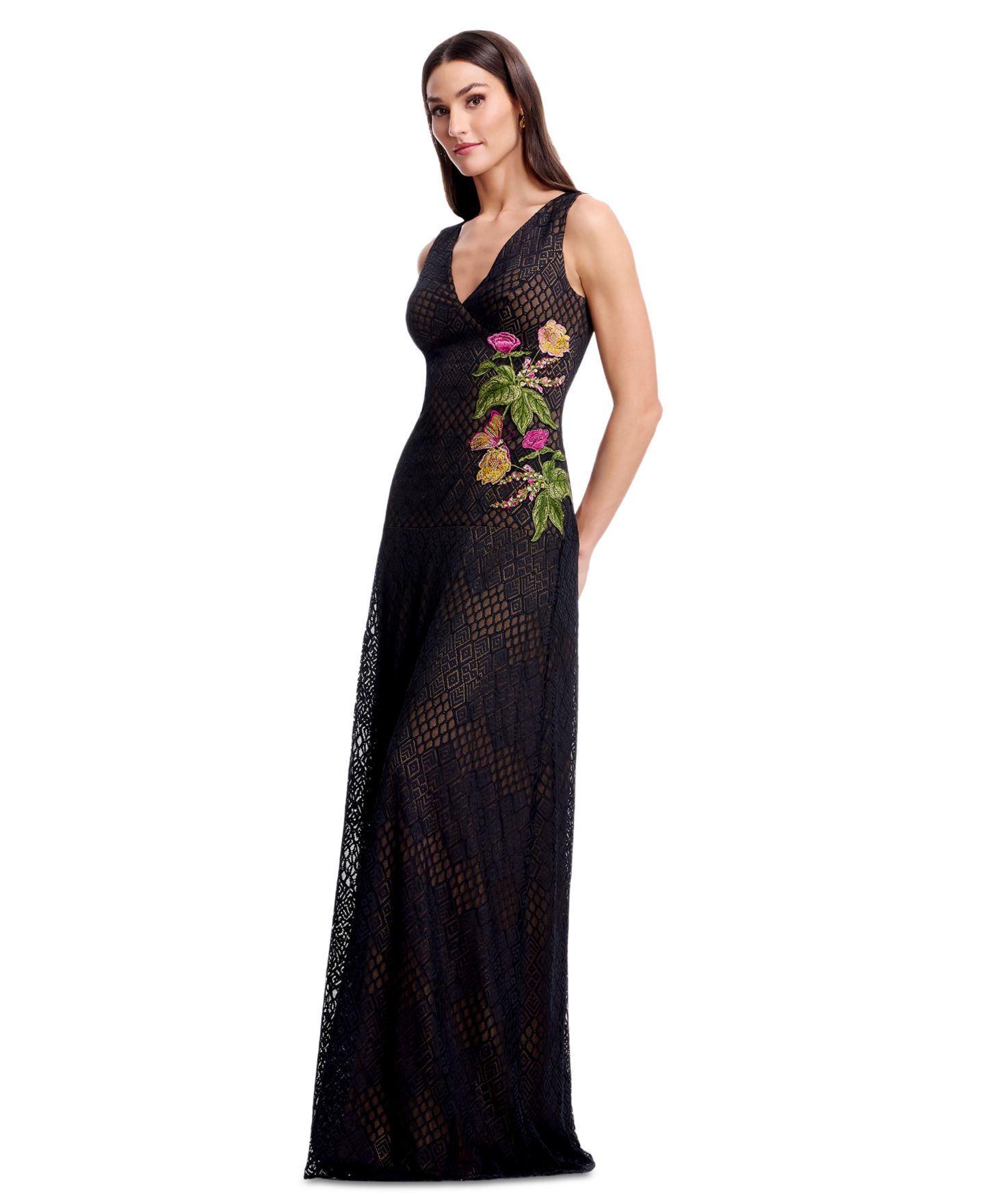 Женское платье Dress the Population Floral Applique Detail Sleeveless Gown, цвет: Чёрный разноцветный — фото 3