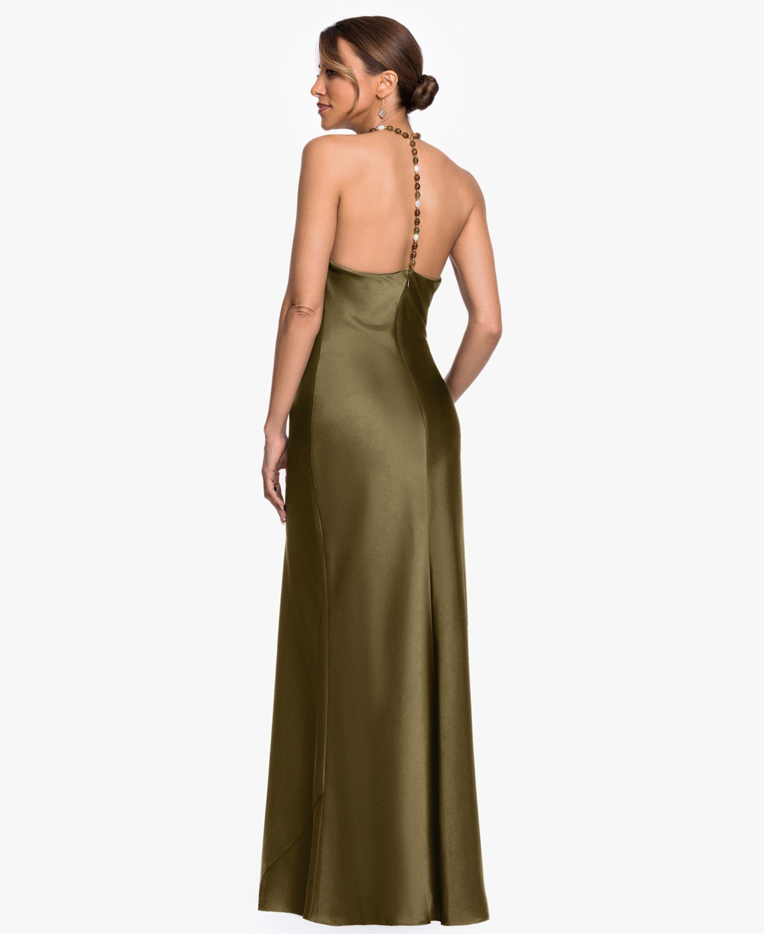 Women's Cowl Neck Beaded Straps Column Gown