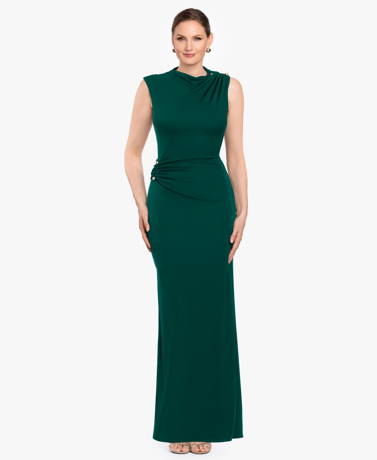 Women's Mock Neck Draped Column Gown
