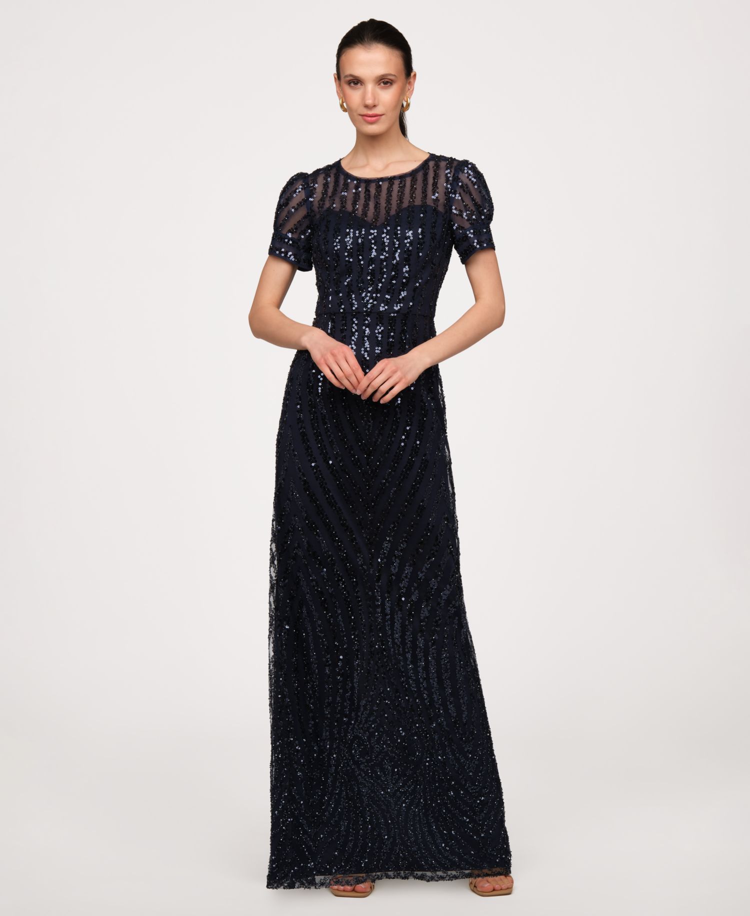Women's Jewel Neck Column Gown Dress