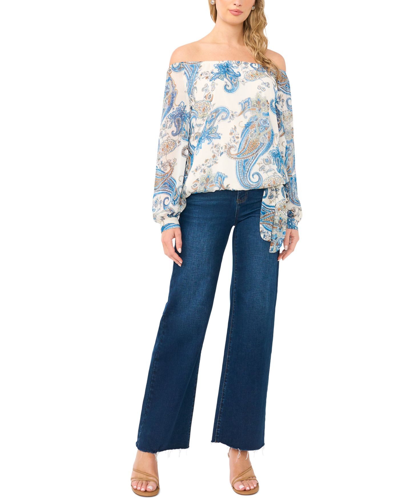 Женская блузка Sam & Jess Off-The-Shoulder Printed Blouse, цвет: Слоновая кость — фото 2