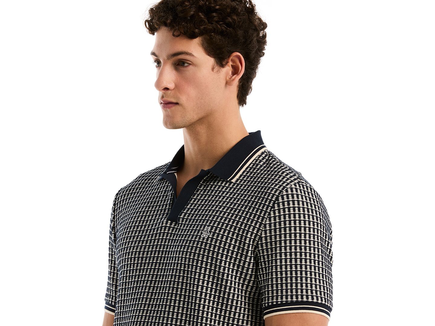 Мужское поло Original Penguin Jacquard Short-Sleeve Polo Shirt, цвет: Тёмный сапфировый — фото 4