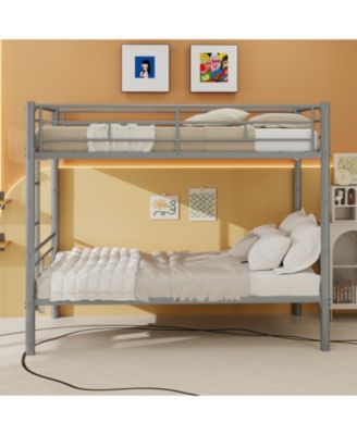 Metal Bunk Bed Twin Over Twin, Metal Structure Bedframe, with Ladder and Full-Length Guardrail, Noise Free, No Spring Box Required