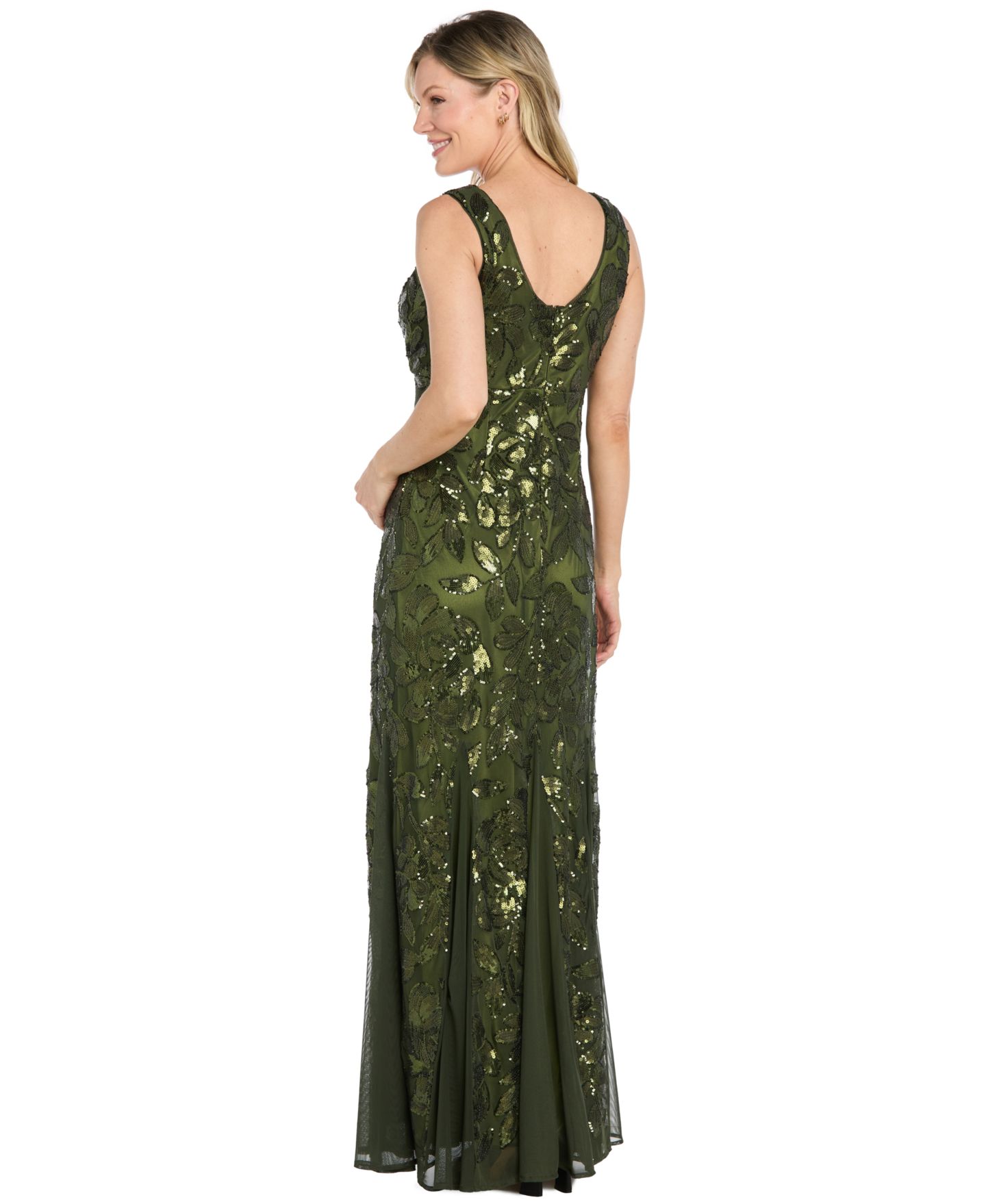 Женское платье R & M Richards Long Floral Sequin Beaded, цвет: Оливковый — фото 3