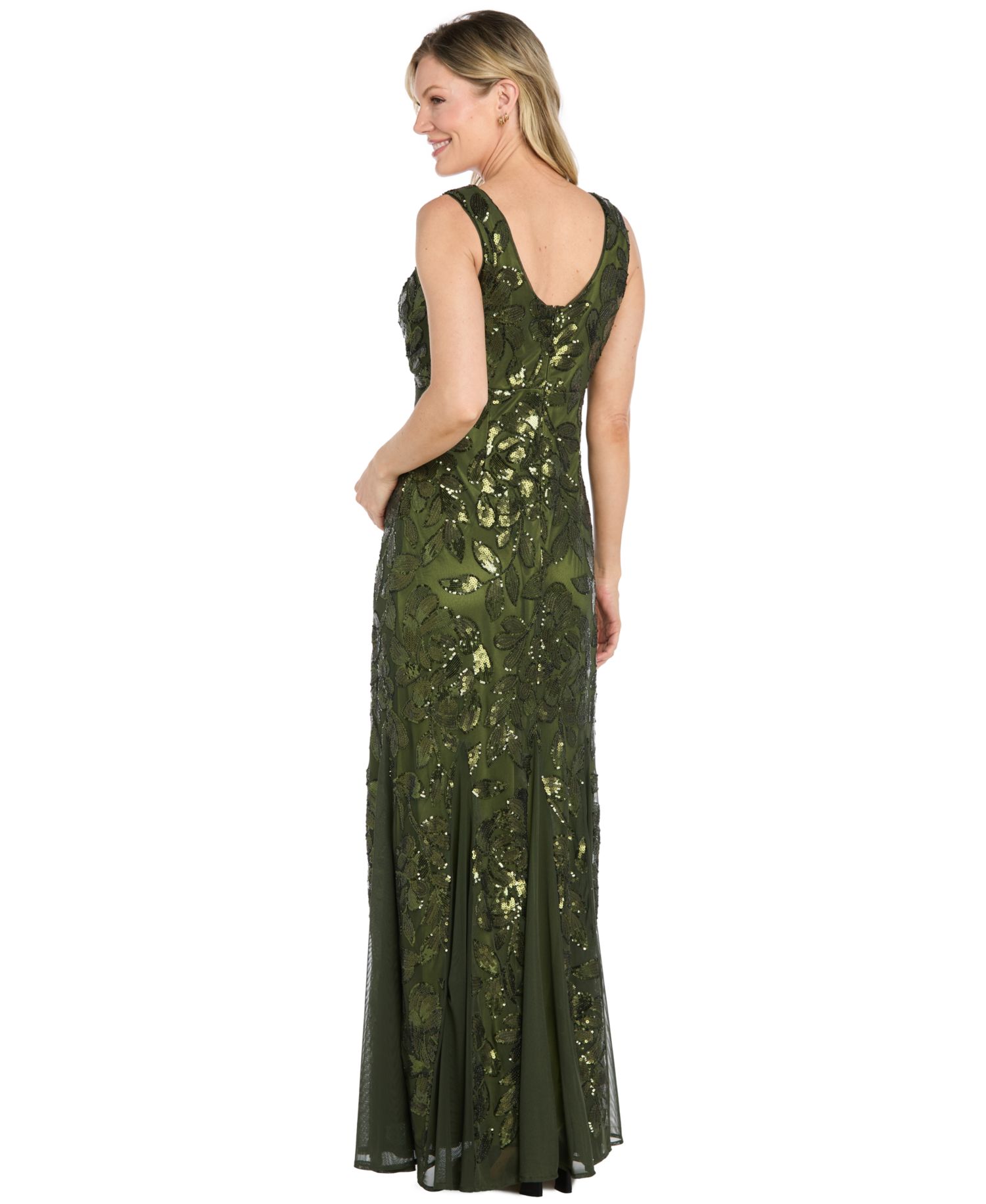 Women's Long Floral Sequin Beaded Dress