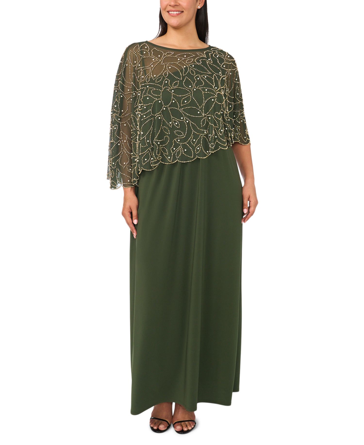 Plus Size Beaded Cape Gown