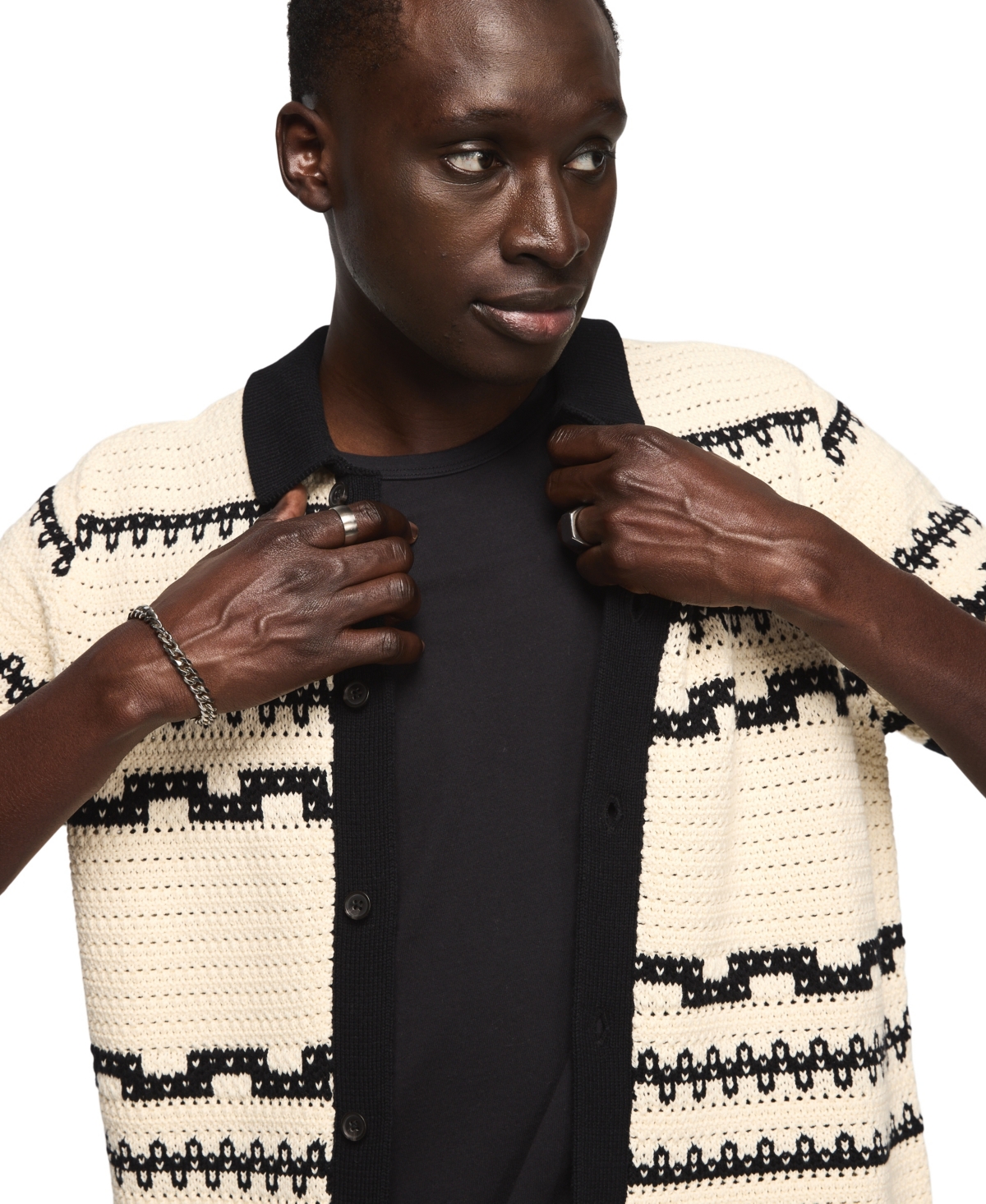 Lucky Brand Men's Southwest Crotchet Short-Sleeve Sweater