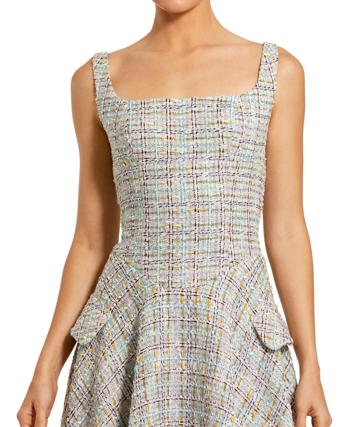 Mac Duggal Women's Boucle Sleeveless Drop Waist Fit-and-Flare Midi Dress