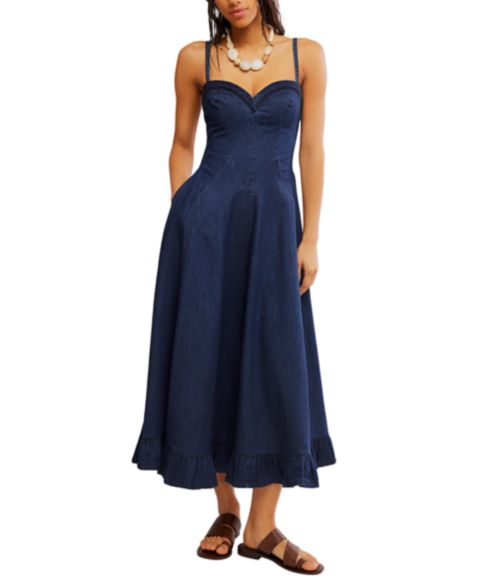 Женское платье миди Free People Another Season с вырезом сердечком, цвет: Rinse