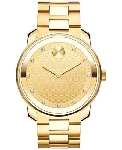 Movado Men's Swiss Bold Diamond (1/10 ct. t.w.) Gold-Tone Ion-Plated Stainless Steel Bracelet Watch 43mm 3600374