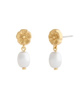 Faux Imitation Pearl Iconic Tearose Drop Earrings