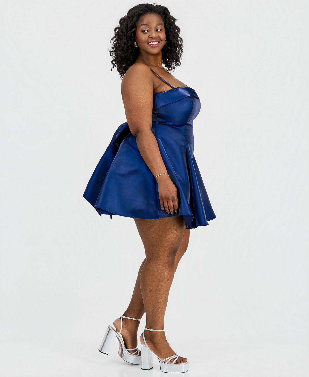 B Darlin Trendy Plus Size Satin Sleeveless Fit & Flare Dress view 3 — MAYCSS fashion products