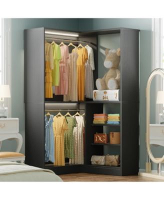 Corner Closet Organizer System, 36'' Wide Freestanding Corner Storage Unit with 2 Hanging Rods and 8 Shelves