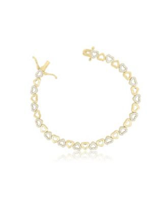 CZ Alternating Heart Bracelet 14K Gold-Plated Sterling Silver