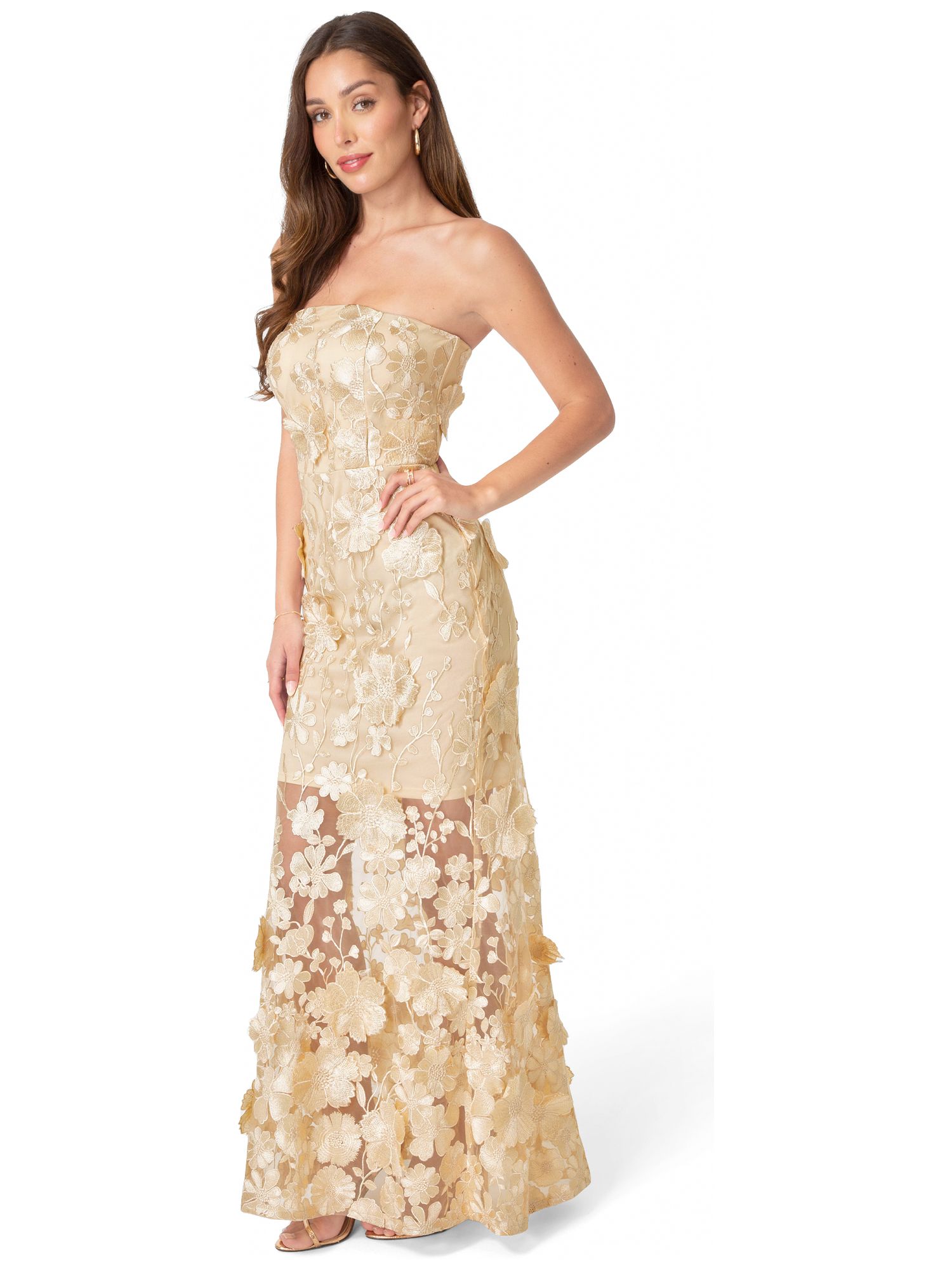 Women's Strapless Embroidery Maxi Dress