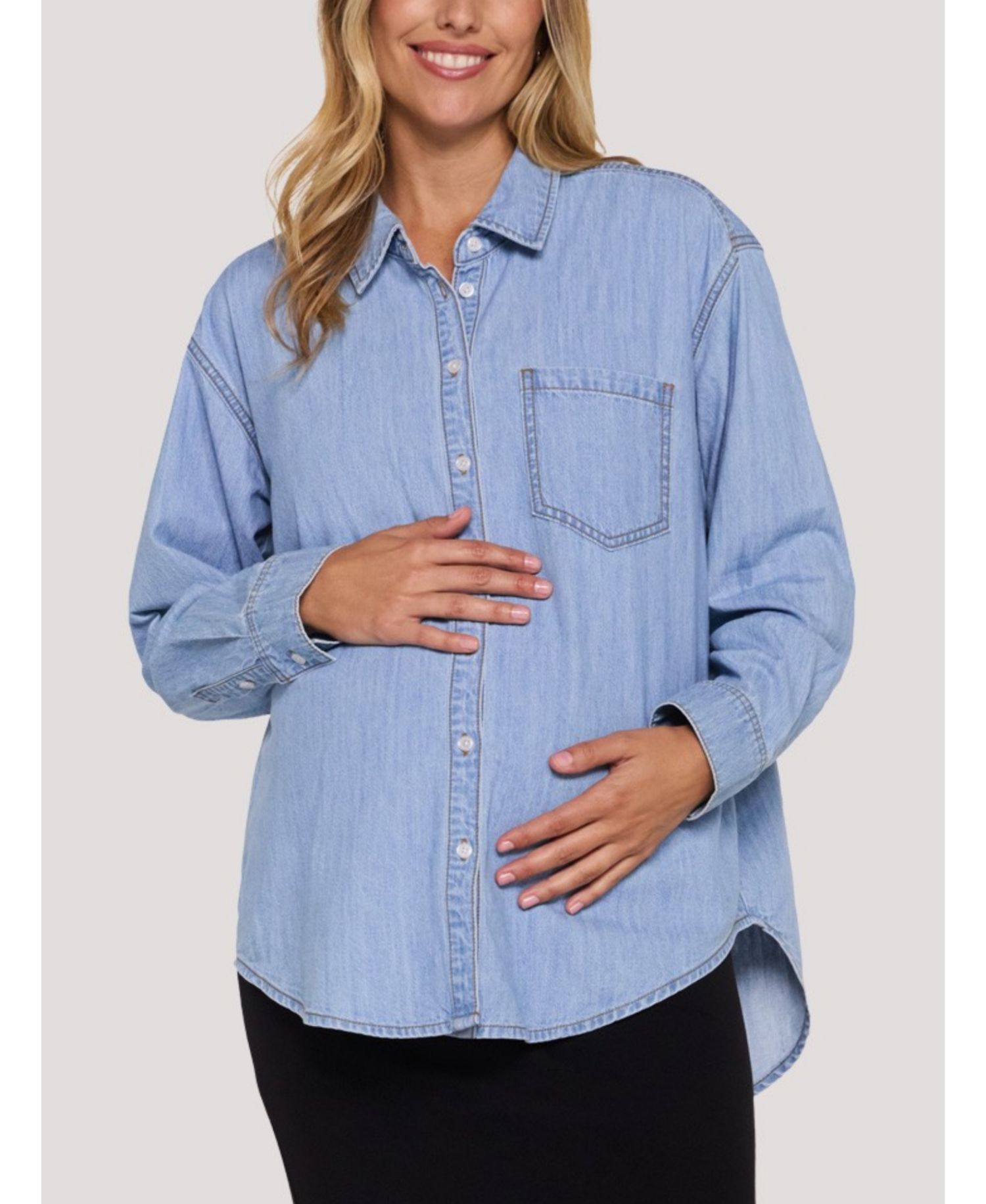 Women's Long Sleeve Button-Up Denim Shirt - Motherhood