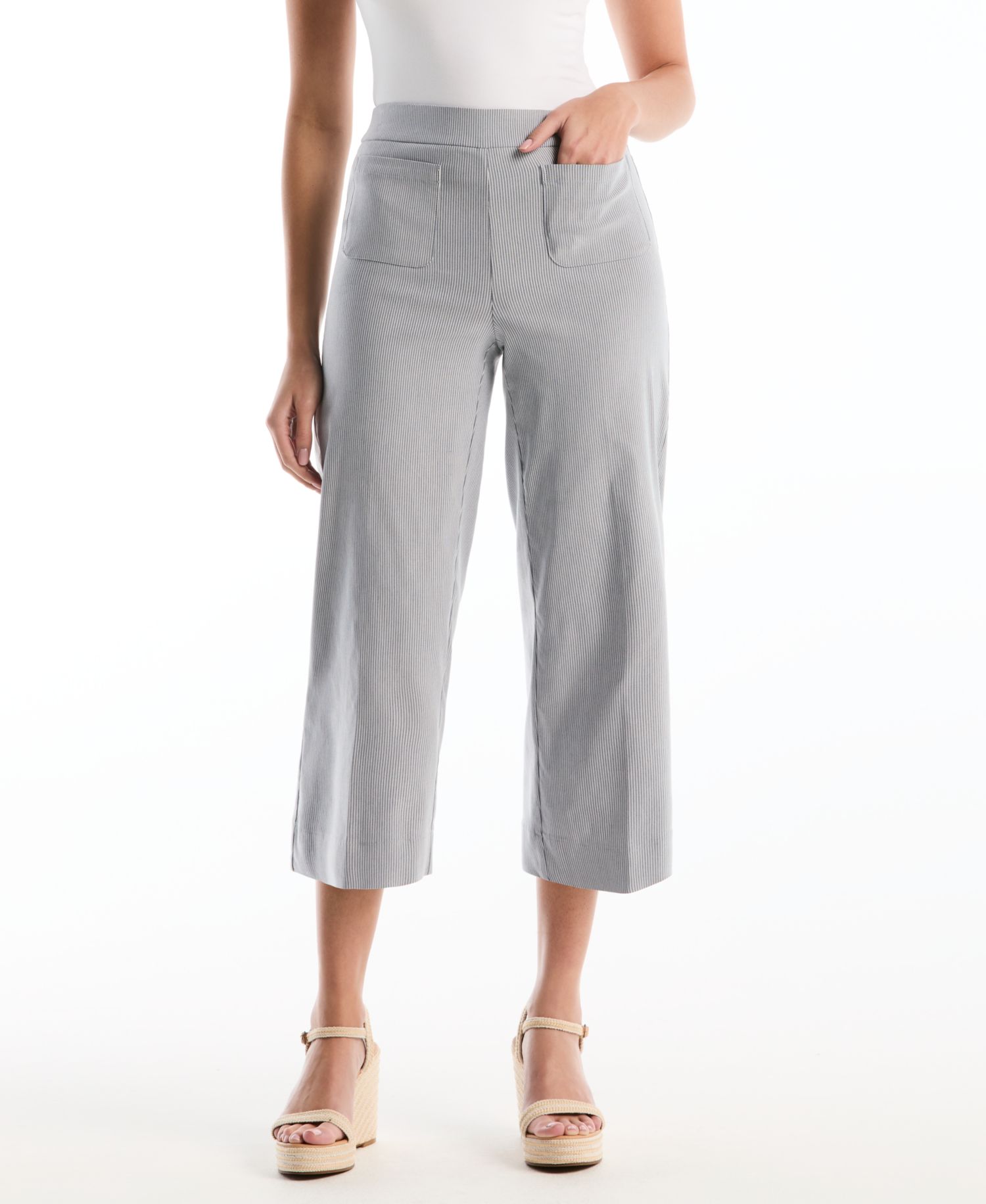 Petite Striped Patch Pocket Wide-Leg Pants