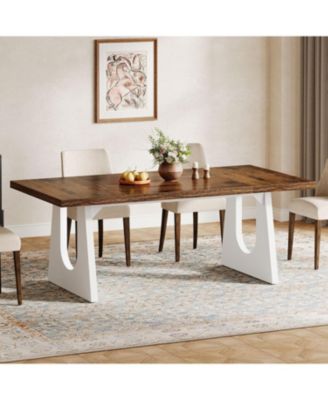 Dining Table for 6-8 People, 70.9-Inch Wood Rustic Rectangular Table with White Wooden Legs, Home Furniture