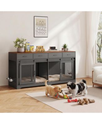 Dog Crate Furniture, Dog Kennel Indoor with 4 Sliding Doors and 4 Drawers, Multi-Functional Dog Crate for Medium and Large Dogs for Living Room