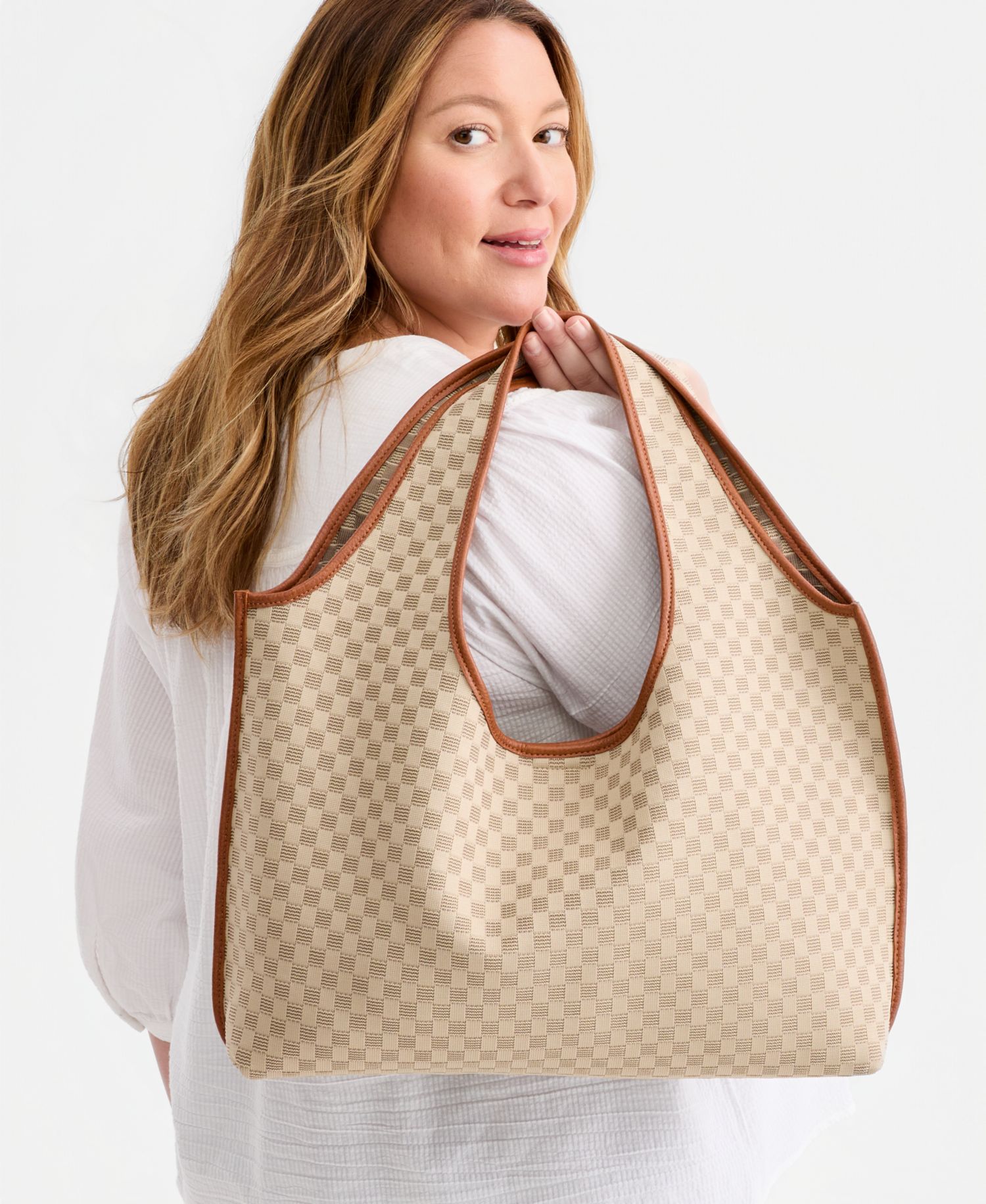 Checkered Soft Knit Tote Bag
