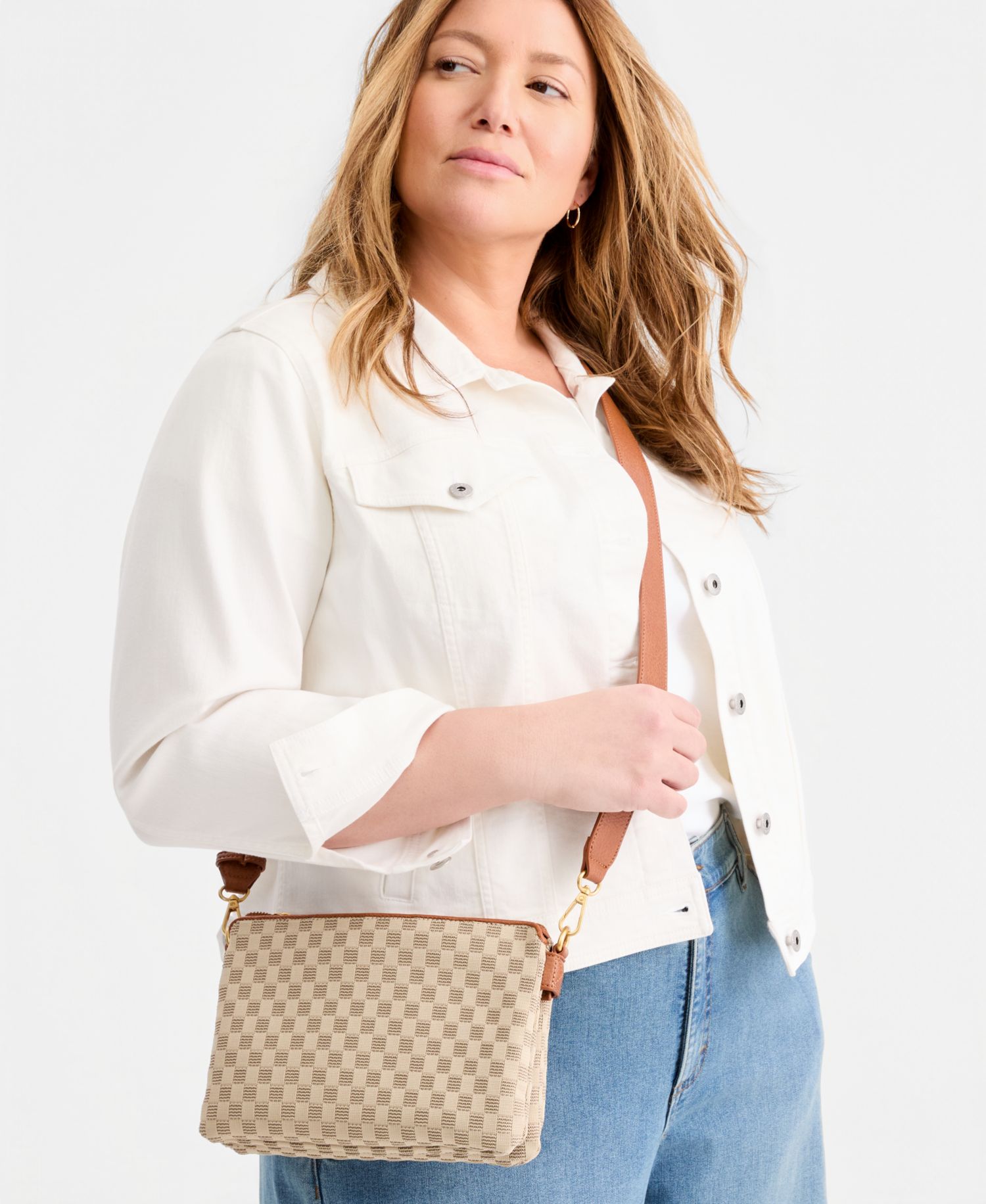 Checkered Soft Knit Double Comp Crossbody