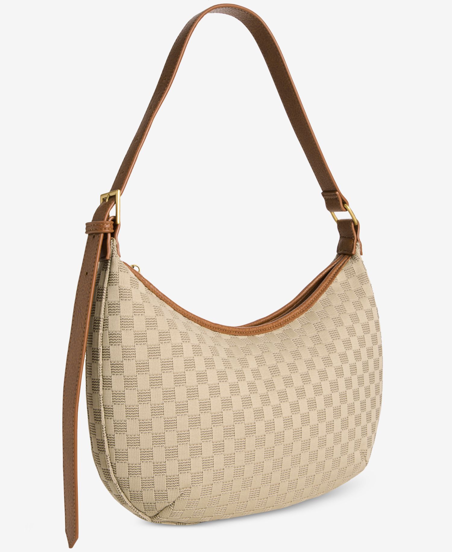 Checkered Soft Knit Large Crescent Shoulder Bag