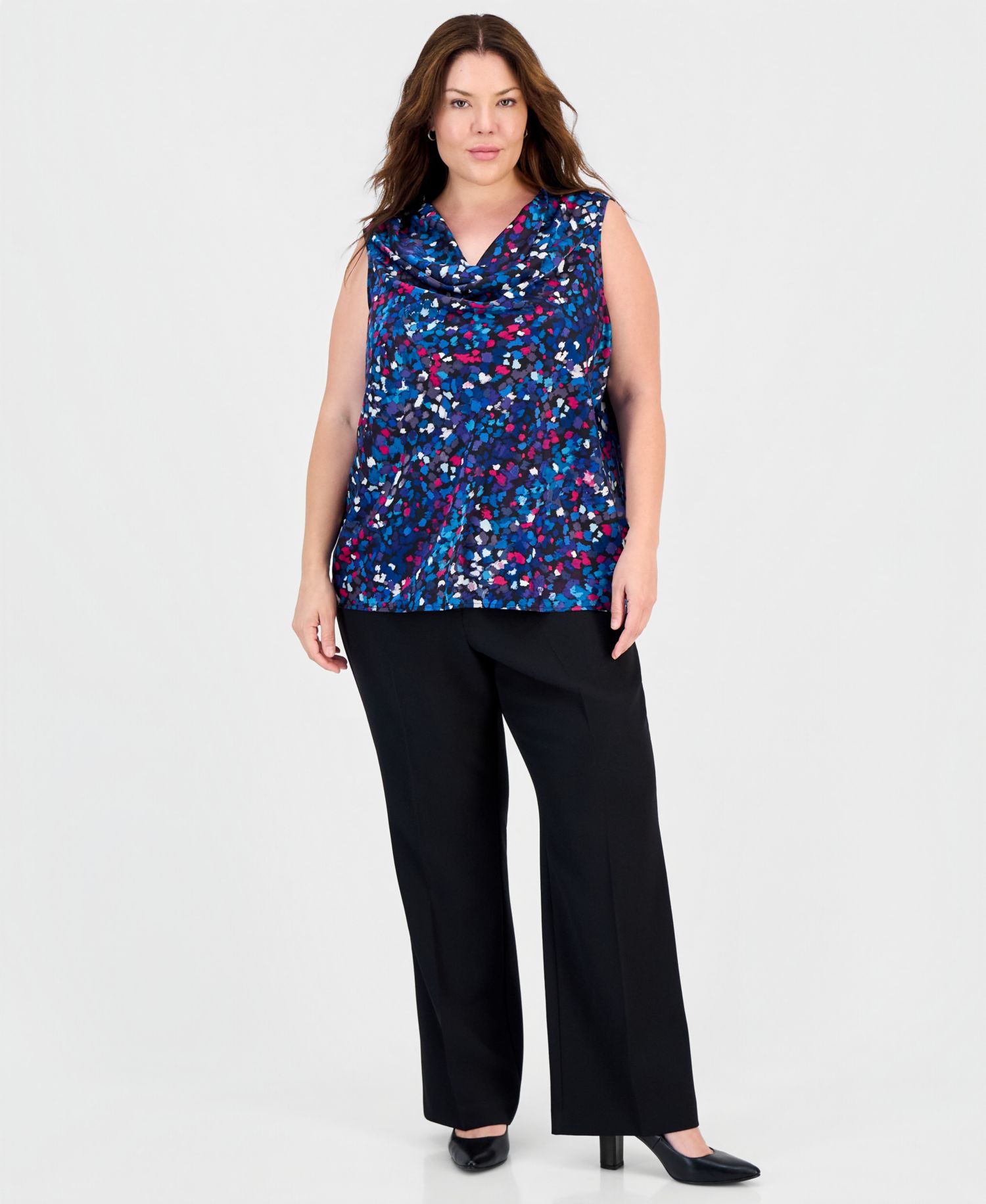 Plus Size Cowl-Neck Sleeveless Satin Blouse