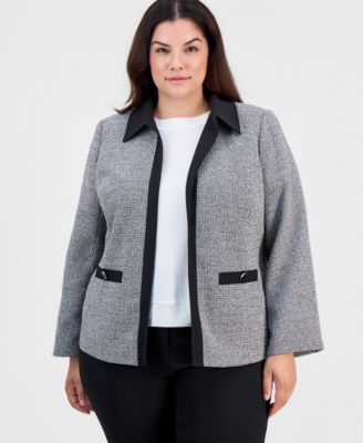 Plus Size Tweed Open-Front Blazer
