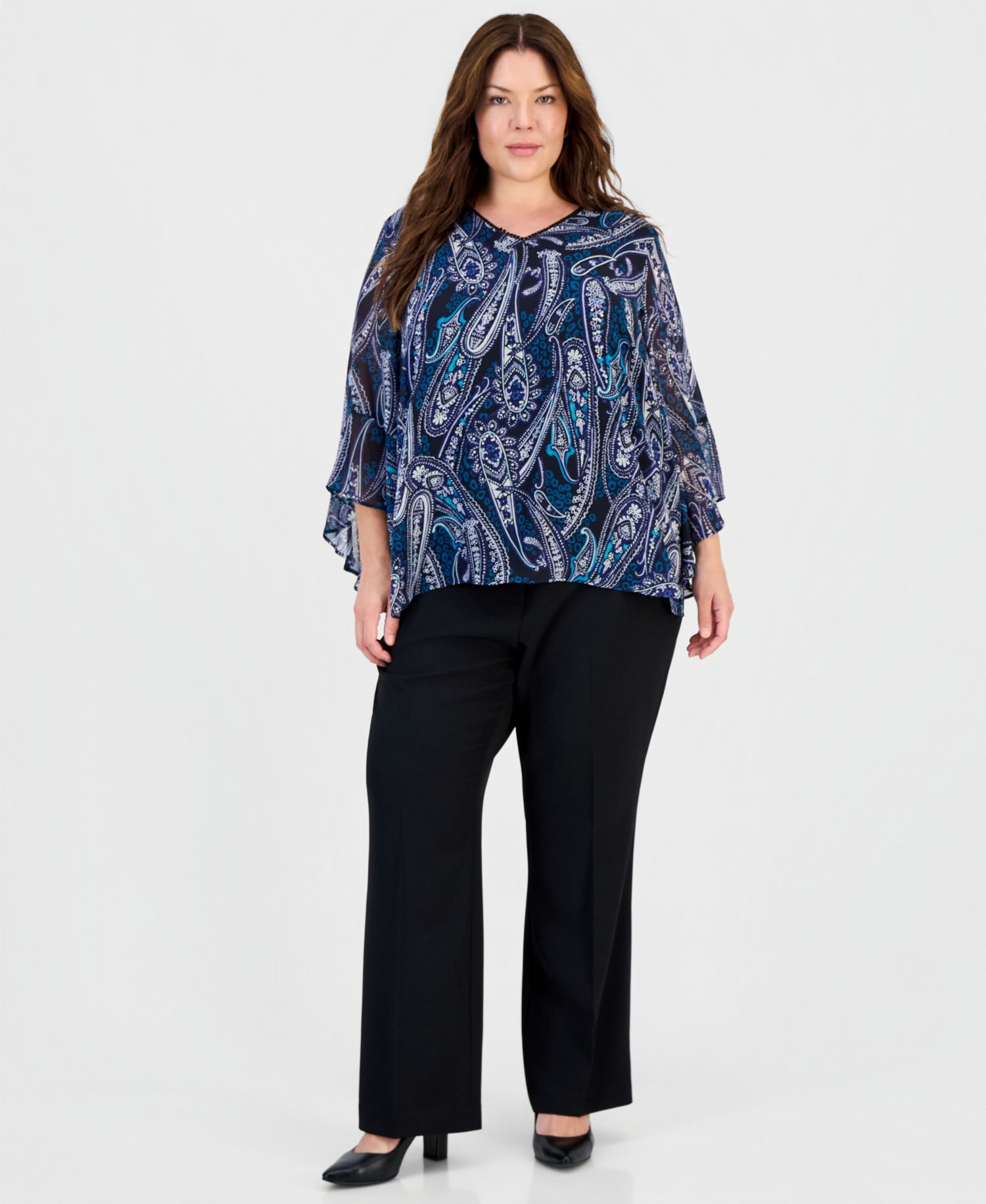 Plus Size V-Neck Ruffle-Sleeve Blouse