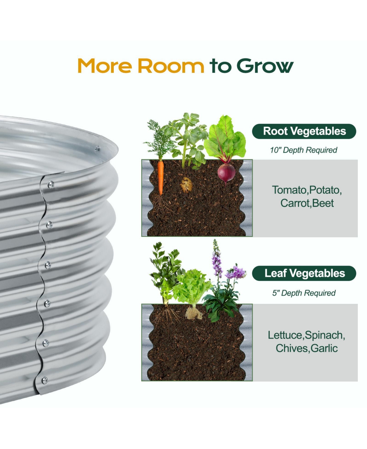 Aoodor Galvanized Raised Garden Bed Kit, Oval Planter Box for Vegetables, Flowers, and Herbs