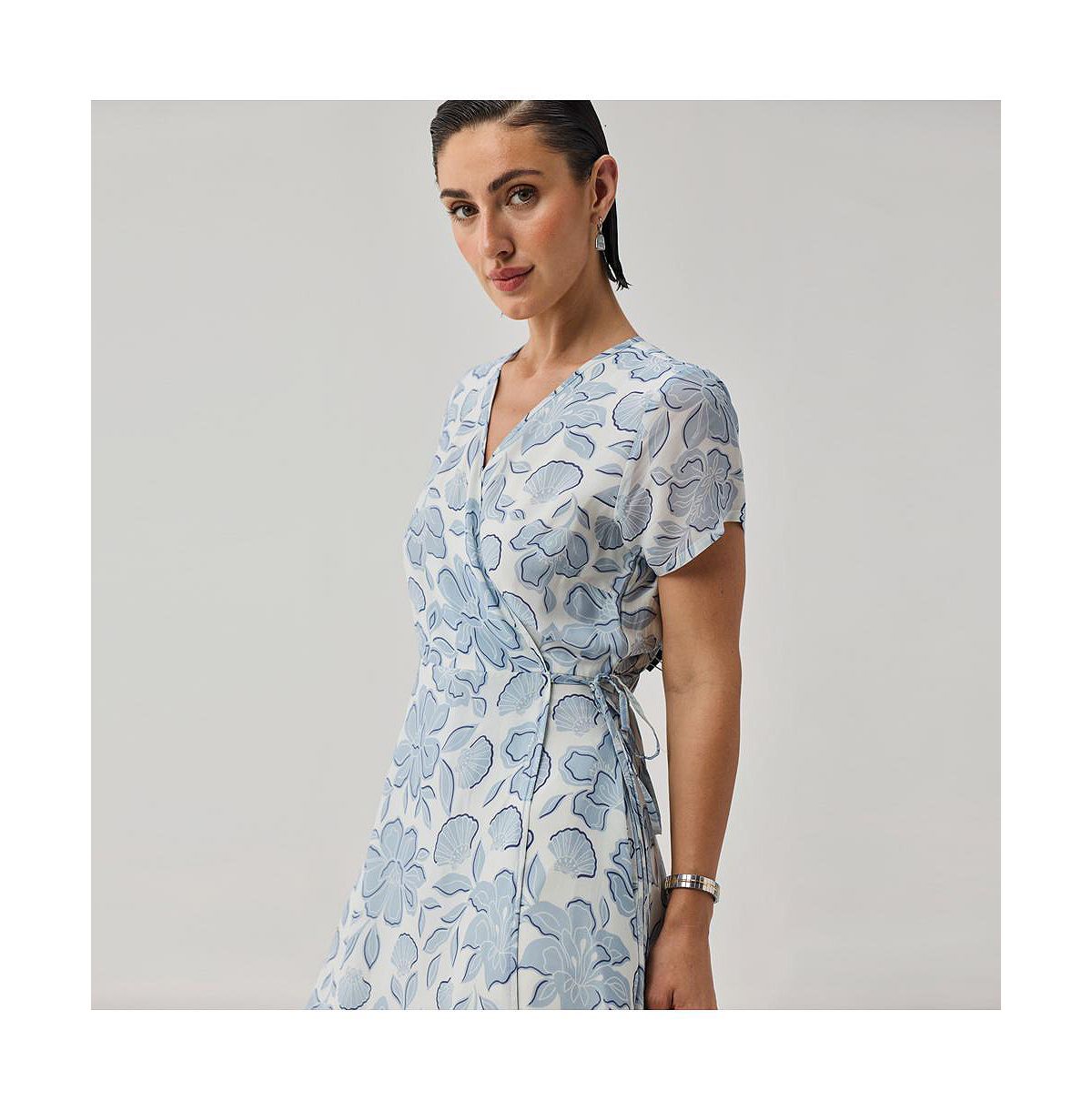 Reistor Women's Floral Print Tie Waist Wrap Maxi Dress view 7 — MAYCSS fashion products