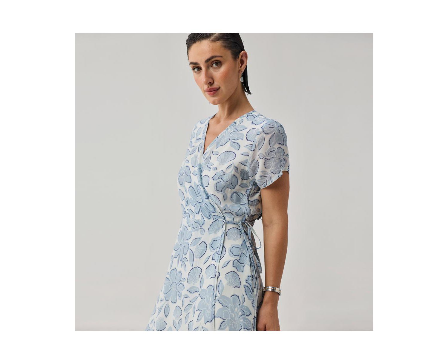 Women's Floral Print Tie Waist Wrap Maxi Dress