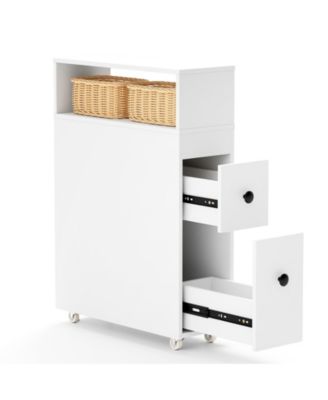 MDF, Engineered Wood Deep Slide-Out Drawers Slim Bathroom Cabinet Wooden Organizer