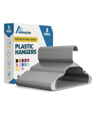 Heavy-duty plastic hangers with non-slip grooves design, hold up to 5 lbs-ideal for clothes, dresses and coats pack of 5