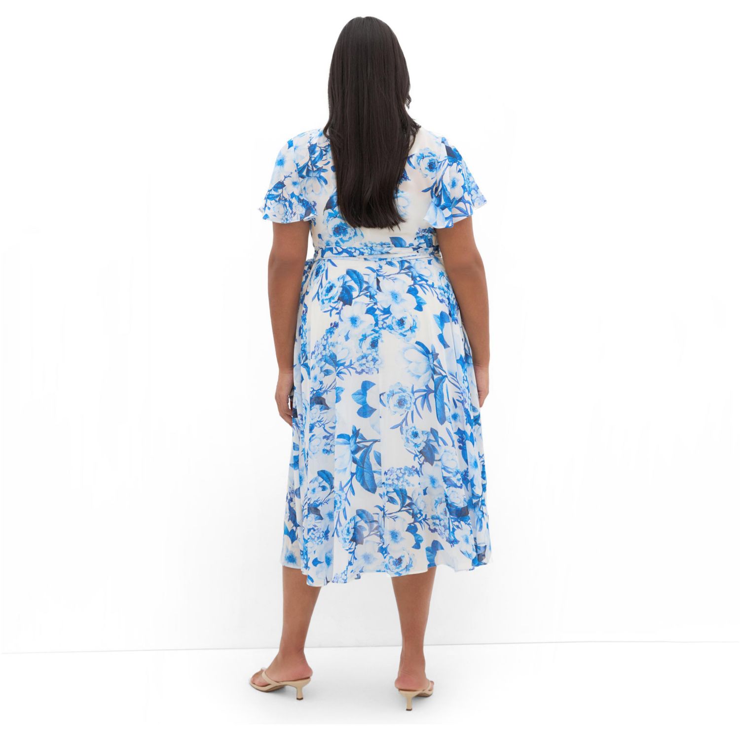Plus Size Short Sleeve Bluebell Print Wrap Midi Dress