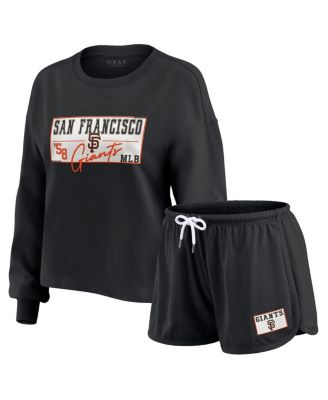 Women's 3-Piece Black San Francisco Giants Heavy Rugby Jersey Cropped Long Sleeve T-Shirt, Shorts and Lounge Set