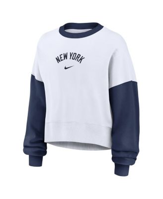 Women's White/Navy New York Yankees Oversized High Hip Fleece Sweatshirt