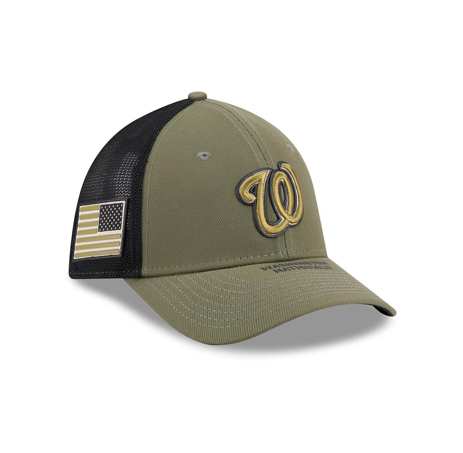 Men's Olive Washington Nationals 2026 Armed Forces Day 39THIRTY M-Crown Trucker Flex Hat