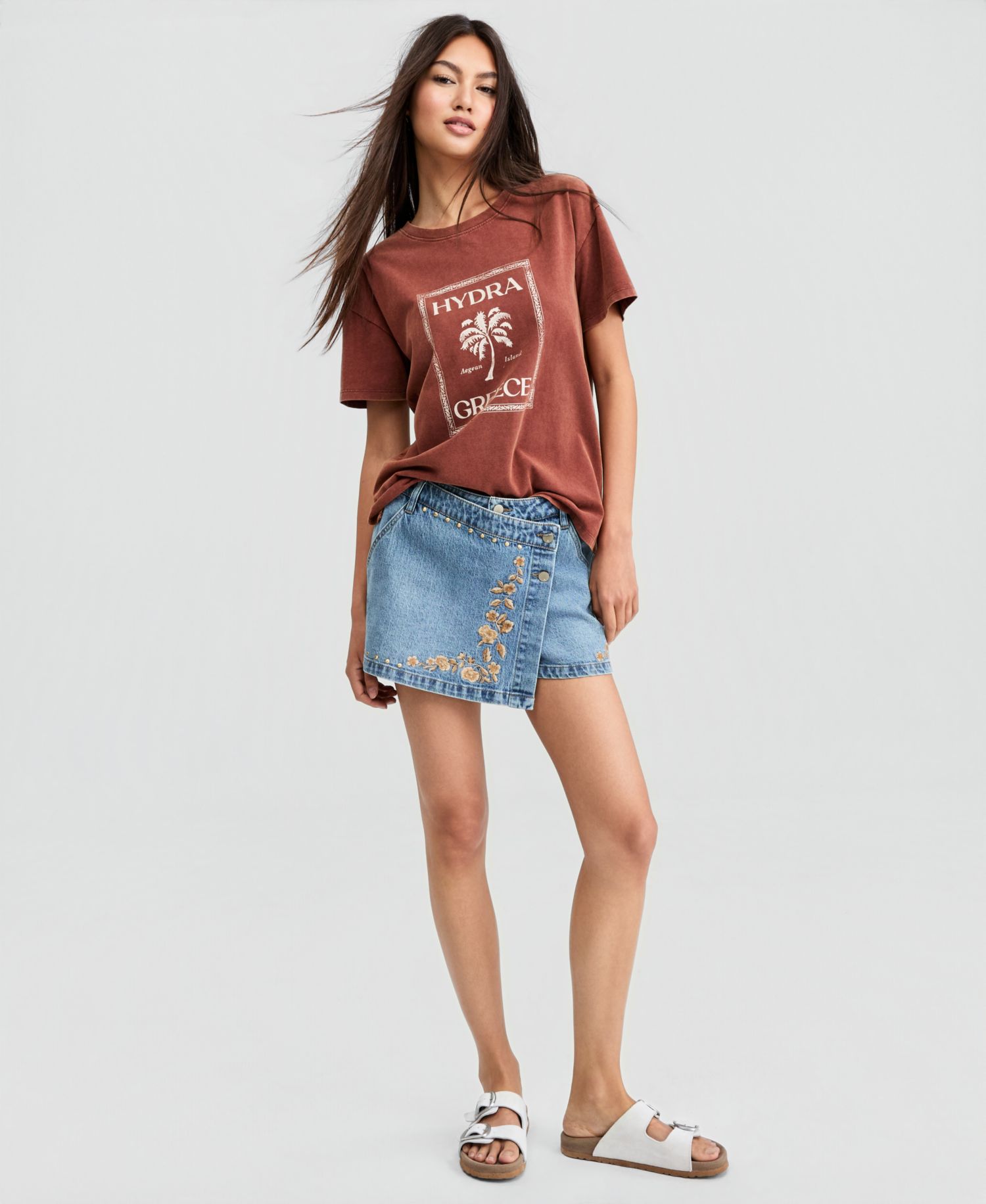 Women's Embroidered Denim Mini Skort