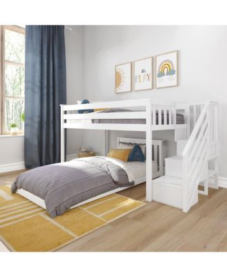 Twin-Size Low Loft With Stairs, with Classic Twin Floor Bed