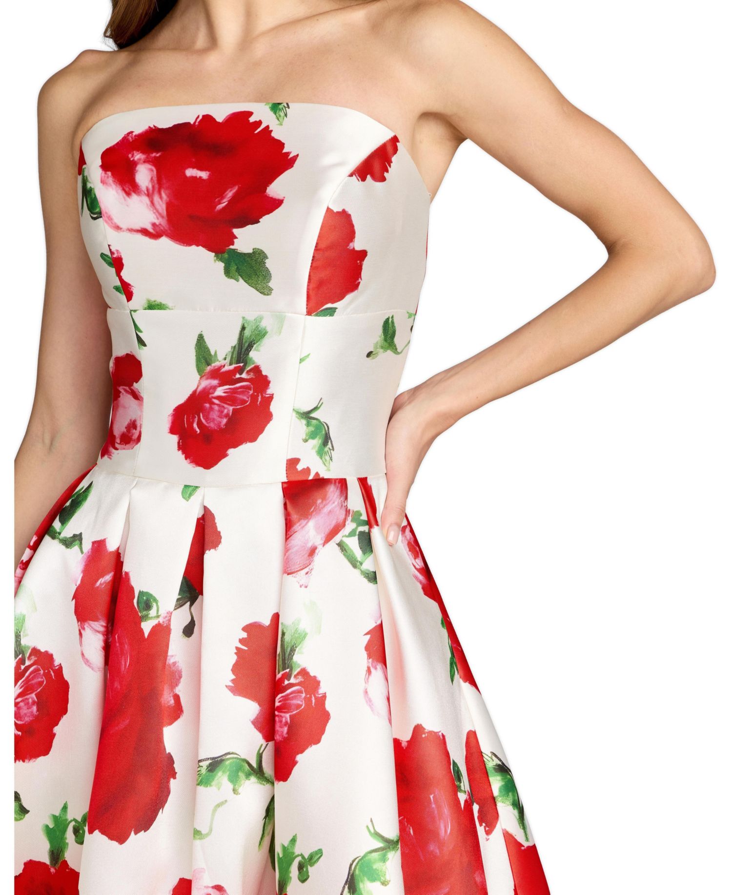 Women's Strapless Floral Print A-Line Midi Dress