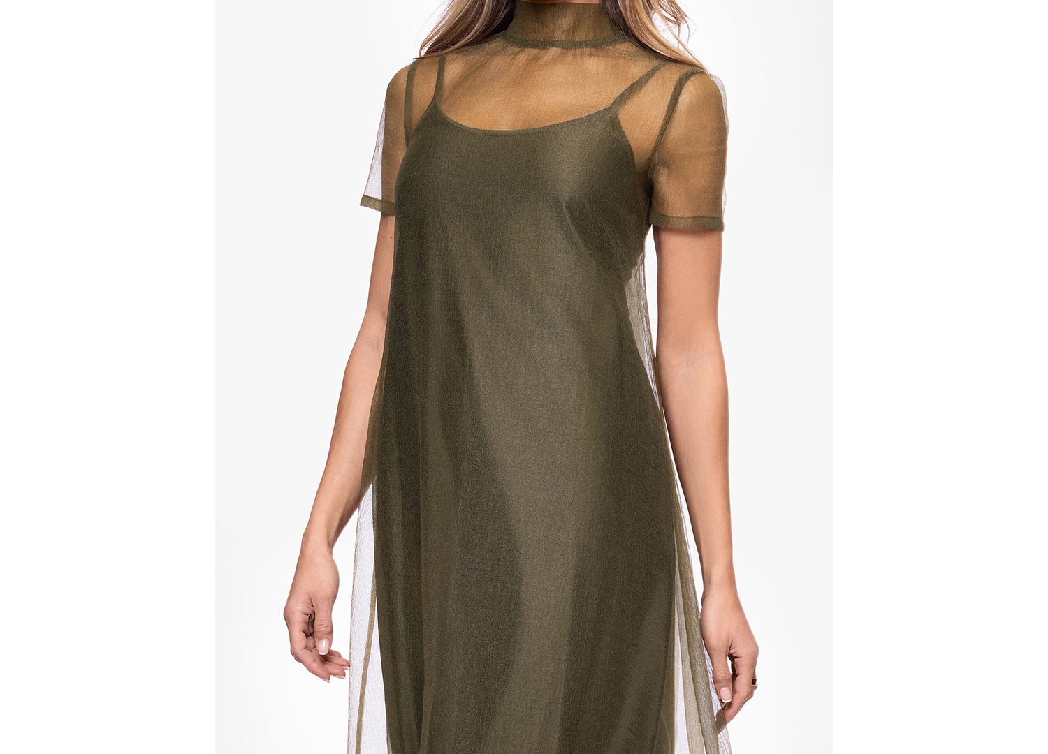 Women's Turtle Neck Organza Overlay Ball Gown